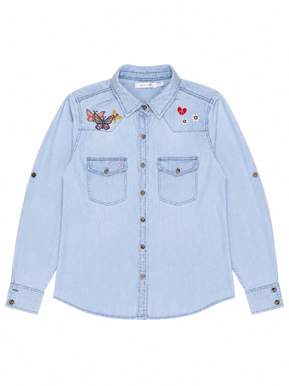 Billy T Butterfly Kiss Embroidered Chambray Shirt Medium Button Up